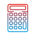Kırmızı ve mavi renk ile kombine edilmiş bir hesap makinesi simgesi.