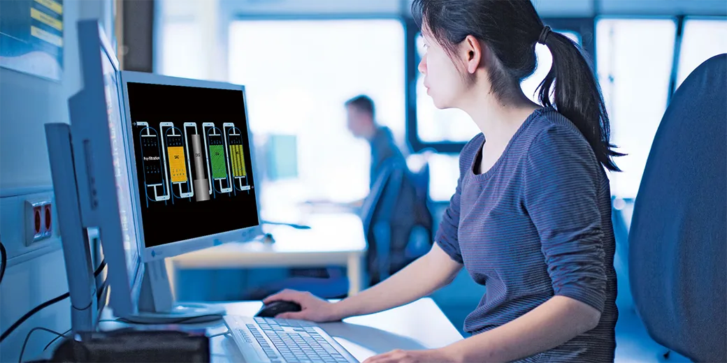 A technician is designing ion exchange equipment system.
