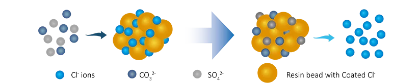 A anion exchange of industrial water deionization.