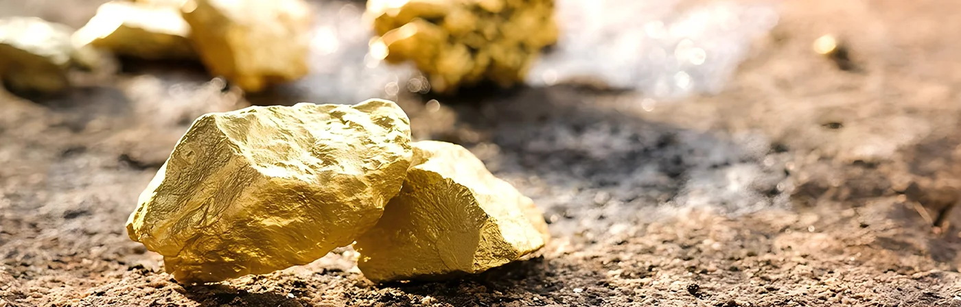 Several gold metals on the rock.
