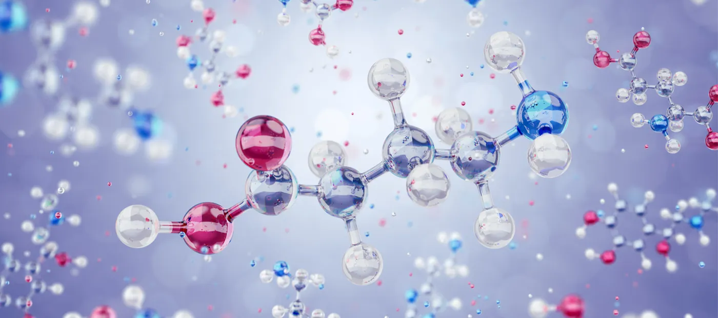 A molecular on purple background.