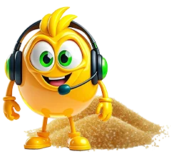 The mascot wearing earphone and two piles of resins.