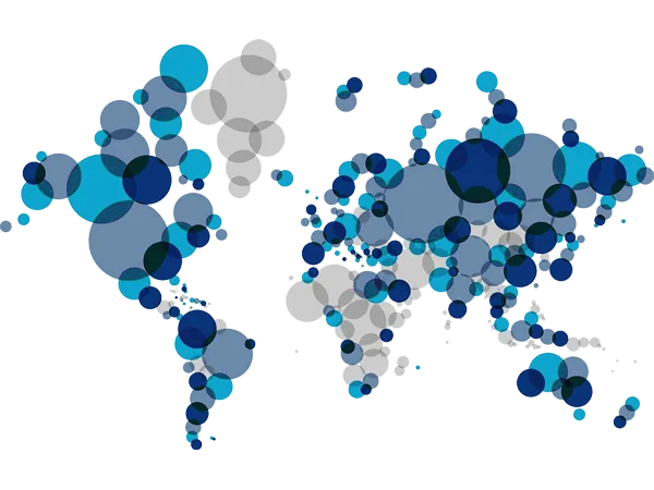 The world map is pieced together with resin particles.