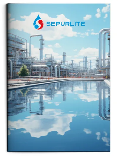 The brochure cover of resins solutions for industrial water treatment.